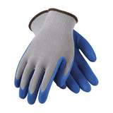 G-Tek® Economy Weight Seamless Knit Polyester/Cotton Glove with Latex Coated Crinkle Grip on Palm & Fingers, Large, Gray/Blue  6 Dozen per Case redirect to product page